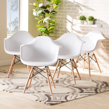 Baxton Studio Galen ModernWhite Finished Polypropylene Plastic and Oak Brown Finished Wood Dining Chair Set , PK4 192-4PC-12034-ZORO